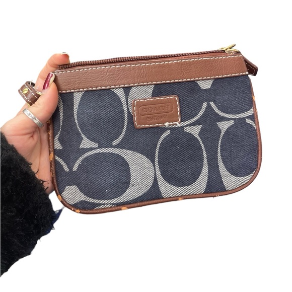 Coach Handbags - Vintage Coach Dark Blue Denim Wristlet with Brown Faux Leather (See Description)